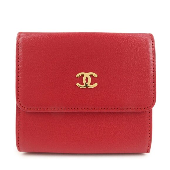 ❤️Authentic CHANEL COCO Mark Leather Tri-Fold Compact Wallet❤️